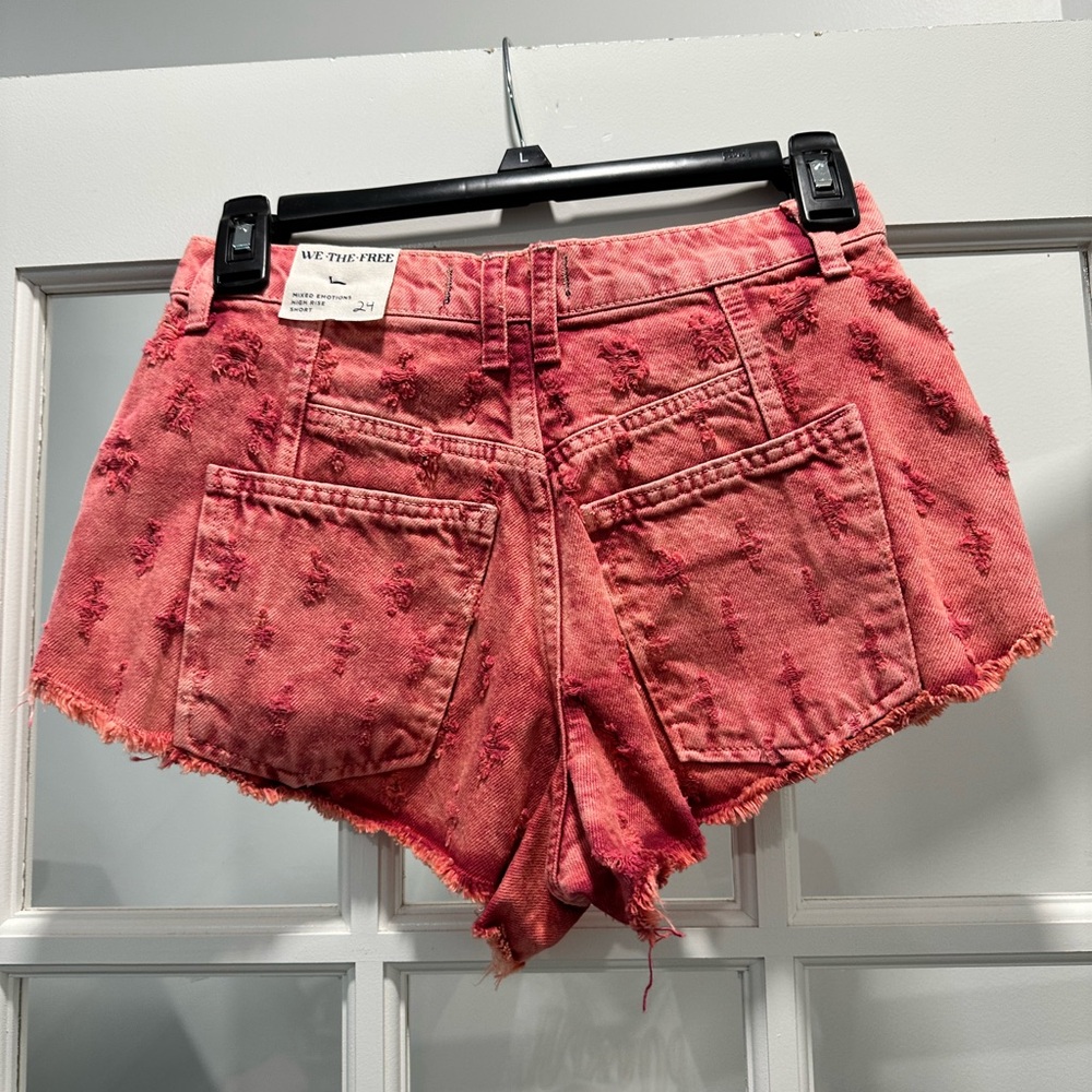 Free People Mixed Emotions Distressed High-Low Denim Shorts - Size 24 - Picture 11 of 15